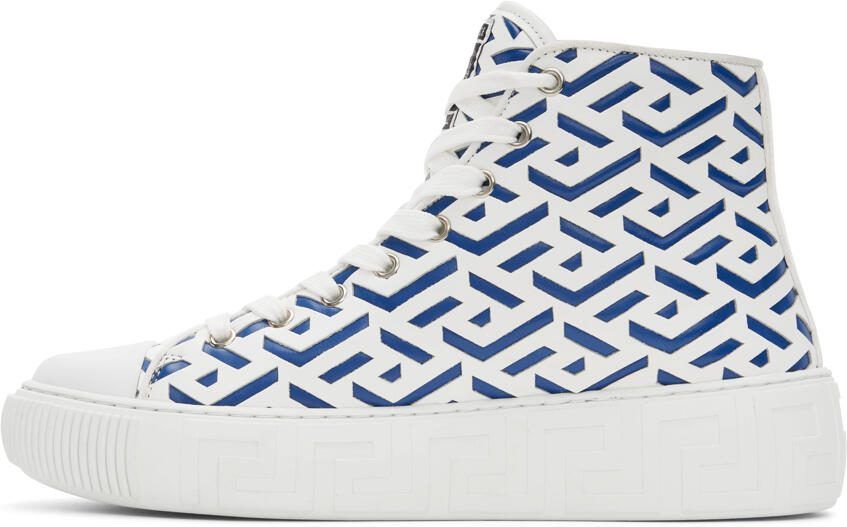 Versace White  Blue Greca Sneakers - Picture 3