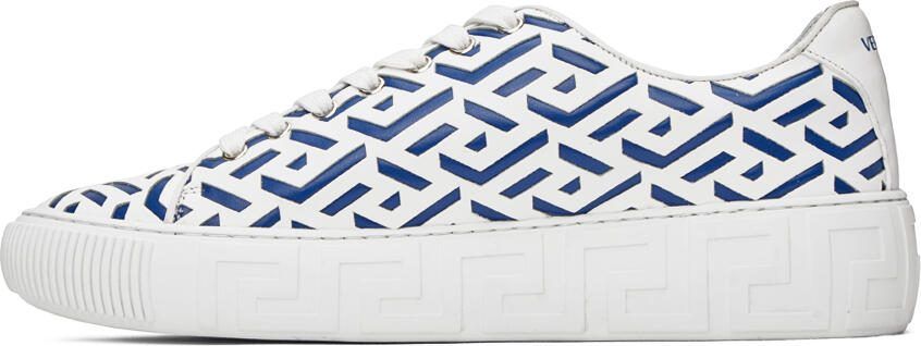 Versace White  Blue Greca Sneakers - Picture 3