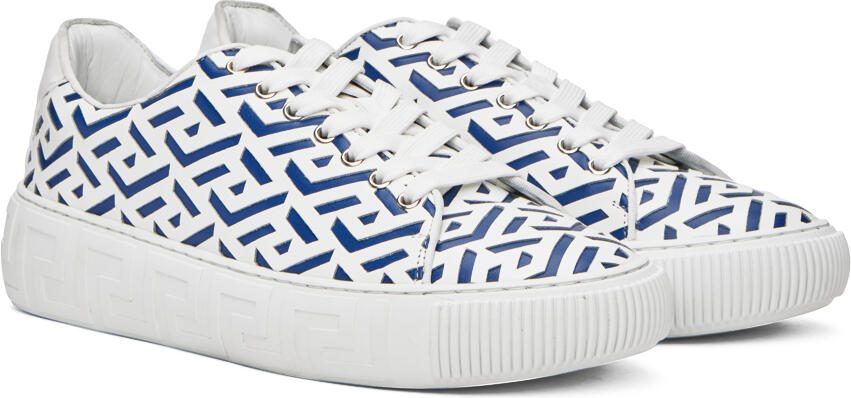 Versace White  Blue Greca Sneakers - Picture 2