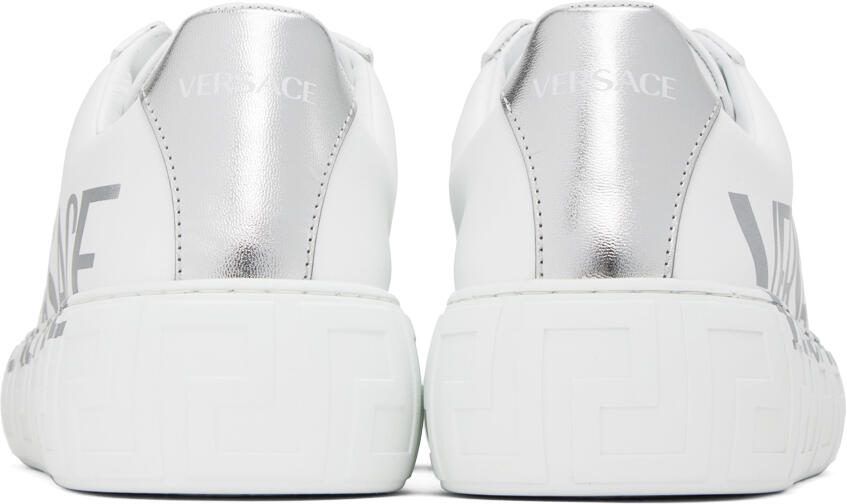 Versace White  Silver Greca Sneakers - Picture 5