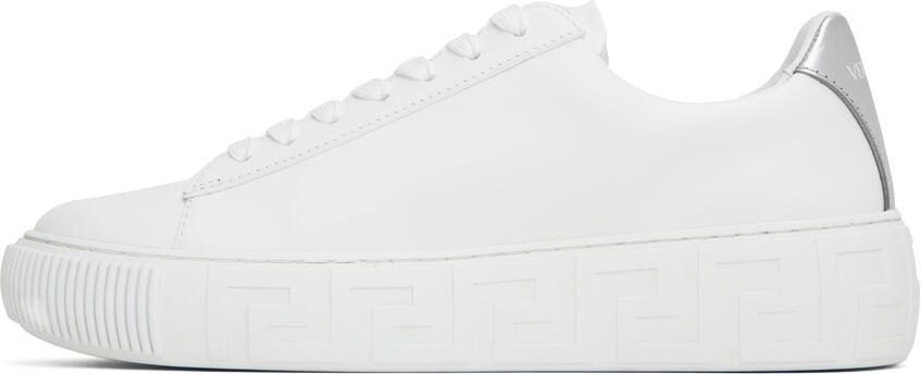 Versace White  Silver Greca Sneakers - Picture 3