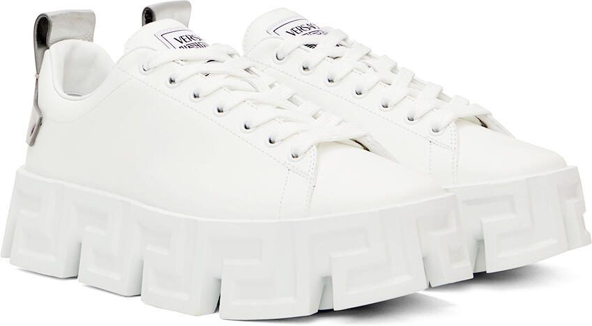 Versace White  Silver 'Greca' Sneakers - Picture 2