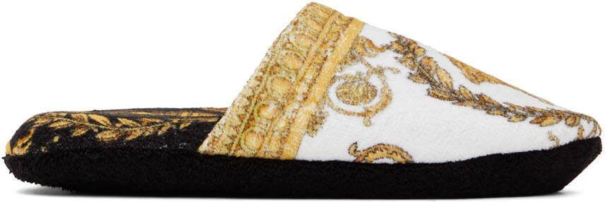 Versace White  Black Baroque Slippers - Picture 4