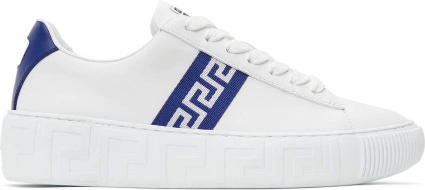 Versace White  Blue Greca Low-Top Sneakers - Picture 5