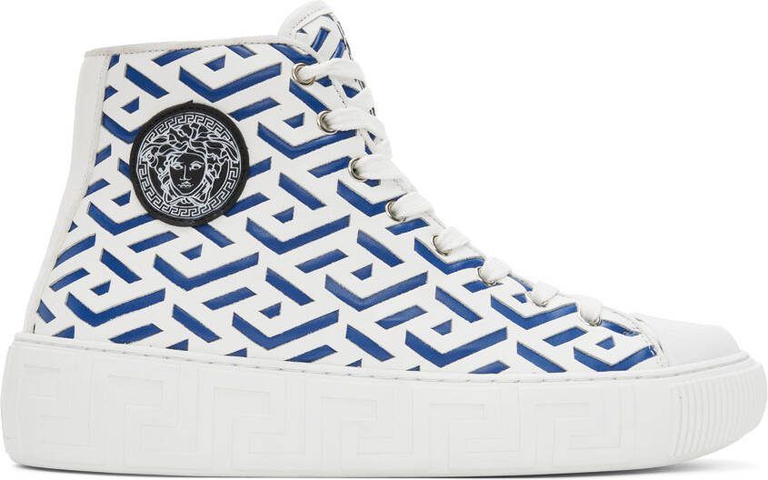 Versace White  Blue Greca Sneakers - Picture 5