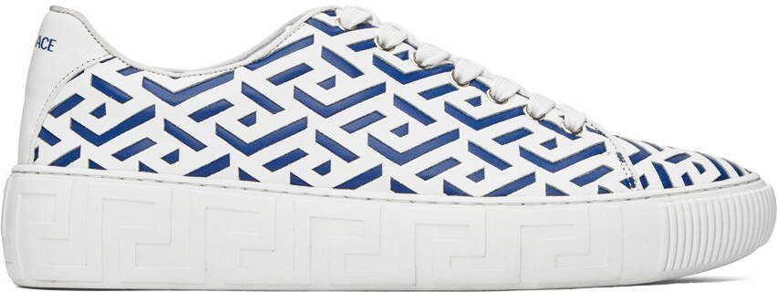 Versace White  Blue Greca Sneakers - Picture 5