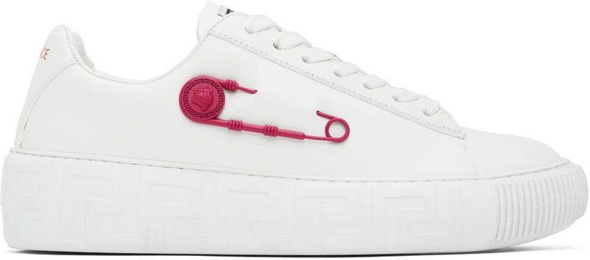 Versace White  Pink Safety Pin Sneakers - Picture 5