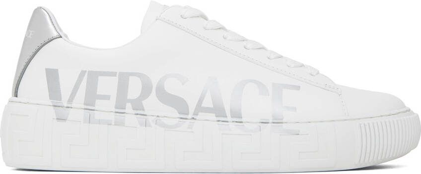 Versace White  Silver Greca Sneakers - Picture 2