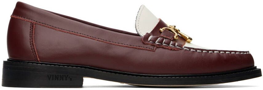 VINNY s Burgundy  White Luxe Mocassin Snaffle Loafers - Picture 5