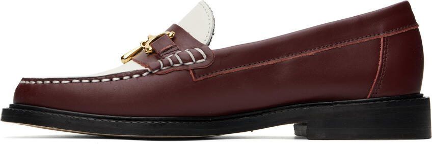 VINNY s Burgundy  White Luxe Mocassin Snaffle Loafers - Picture 3