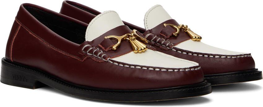 VINNY s Burgundy  White Luxe Mocassin Snaffle Loafers - Picture 2