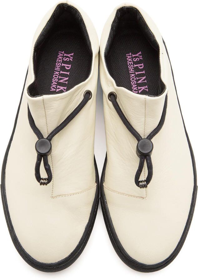 Y's Off-White Leather Slip-On Sneakers