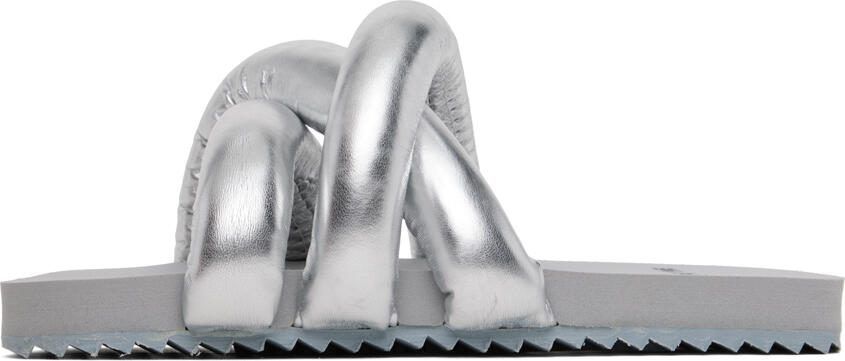 YUME Silver Tyre Faux-Leather Slides - Picture 3