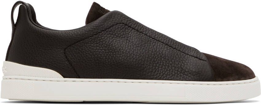 ZEGNA Brown Triple Stitch Sneakers - Picture 5