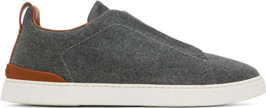 ZEGNA Gray  Brown Triple Stitch Sneakers