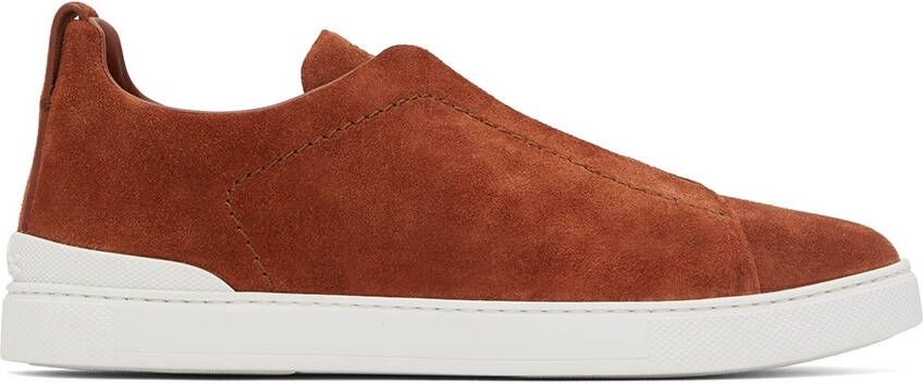 ZEGNA Orange Triple Stitch Sneakers - Picture 4