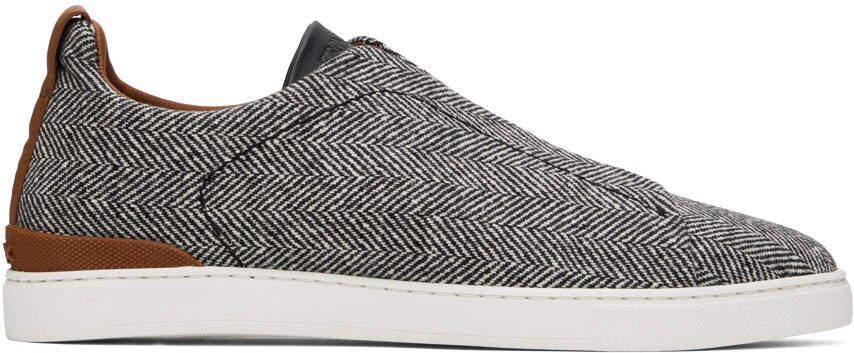 ZEGNA White  Navy Triple Stitch Sneakers