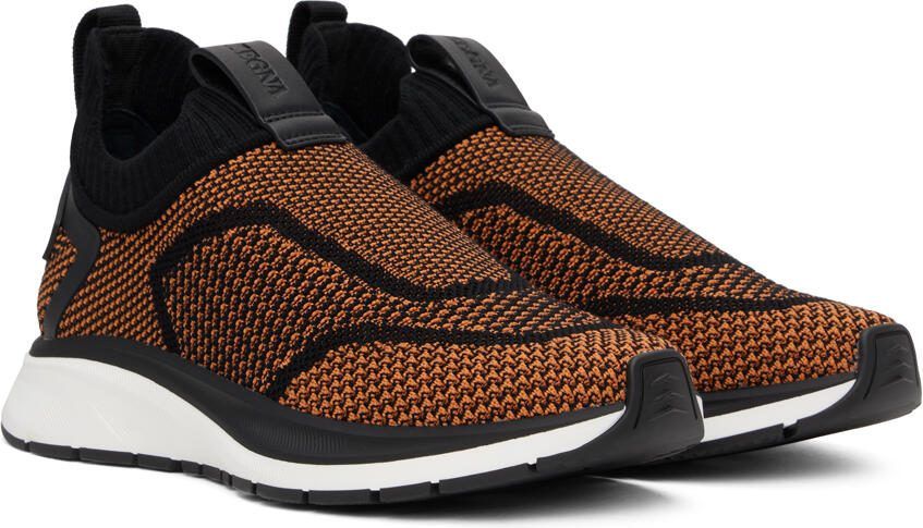 ZEGNA Black  Orange Slip-On Sneakers - Picture 2