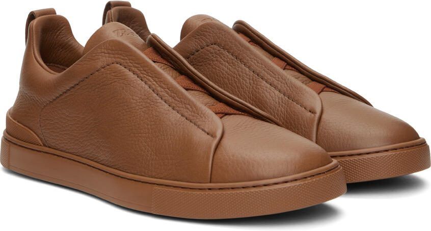 ZEGNA Brown Triple Stitch Sneakers - Picture 2