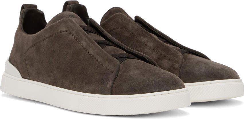 ZEGNA Brown Triple Stitch Sneakers - Picture 2