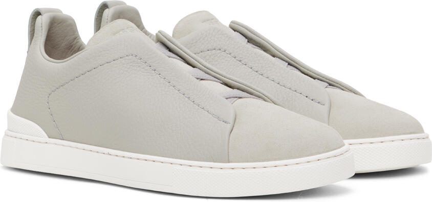 ZEGNA SSENSE Exclusive Gray Leather Triple Stitch Sneakers - Picture 2