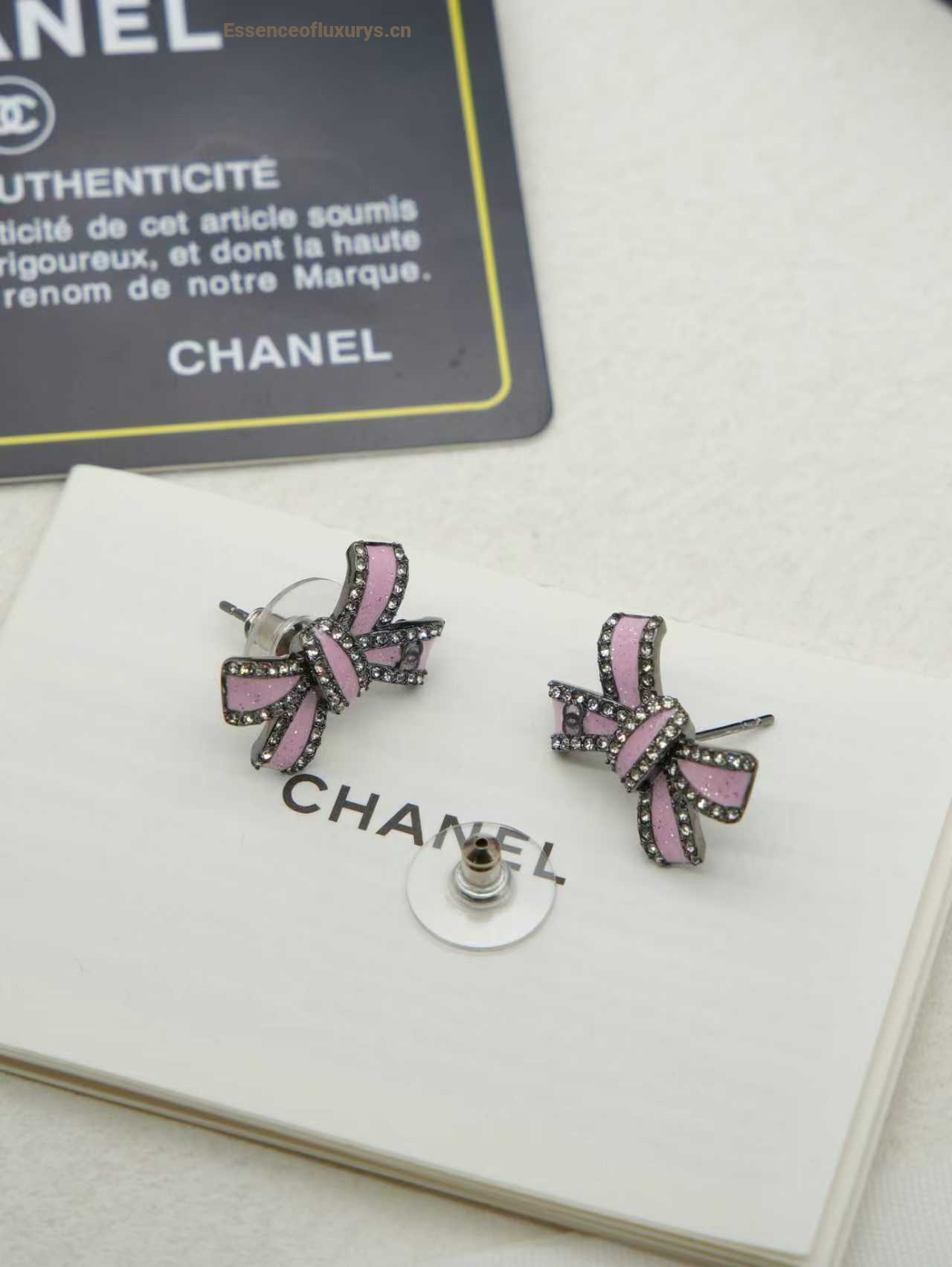 Chanel Crystal Bow Earrings Pink