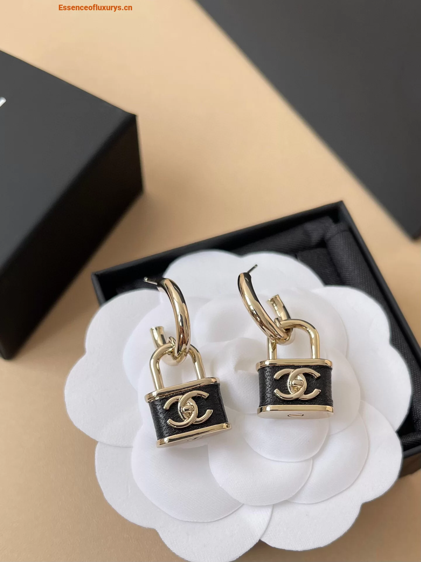 Chanel Black Lock Earrings