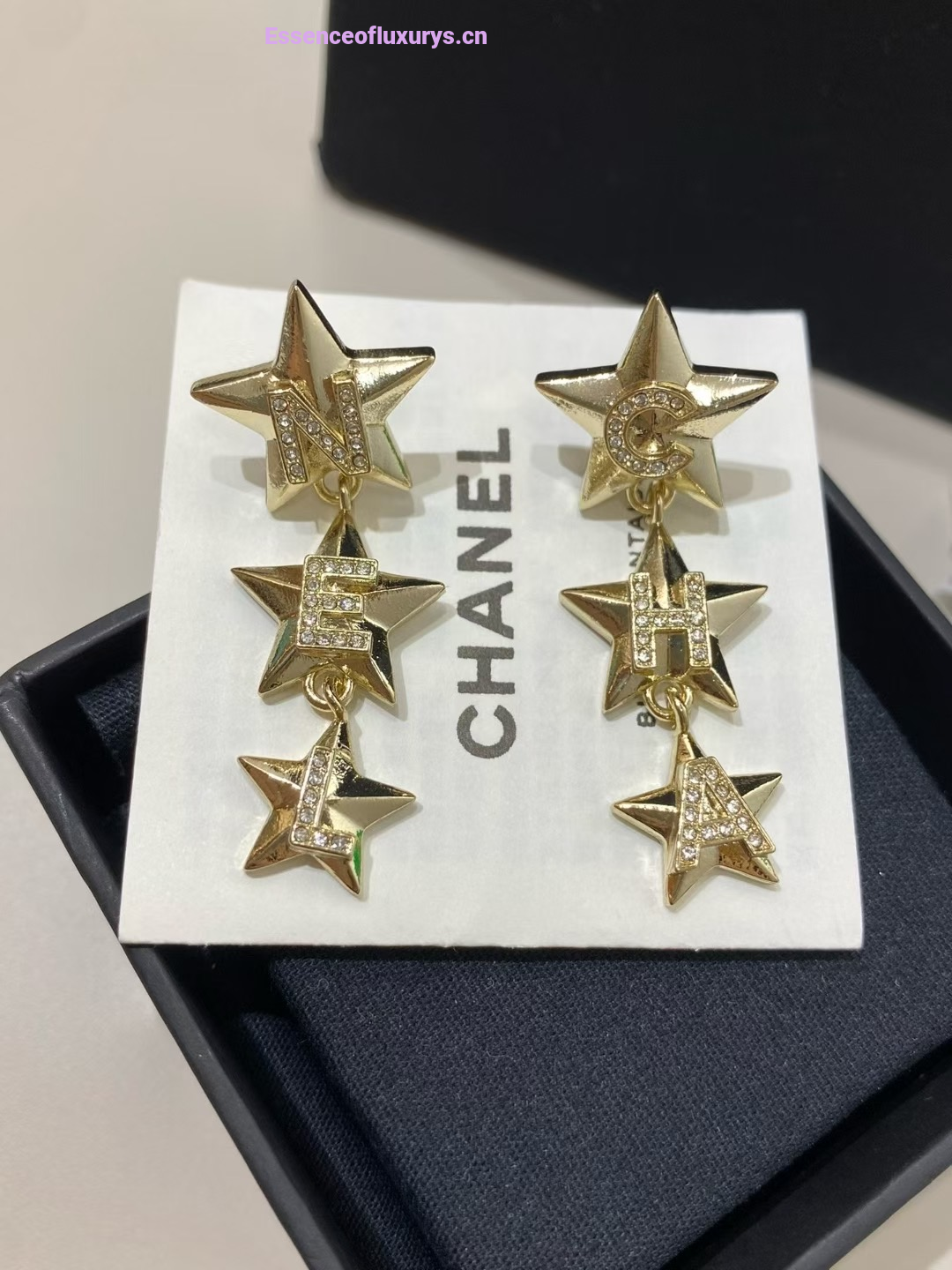 Chanel CC Star Dangle Earrings Gold