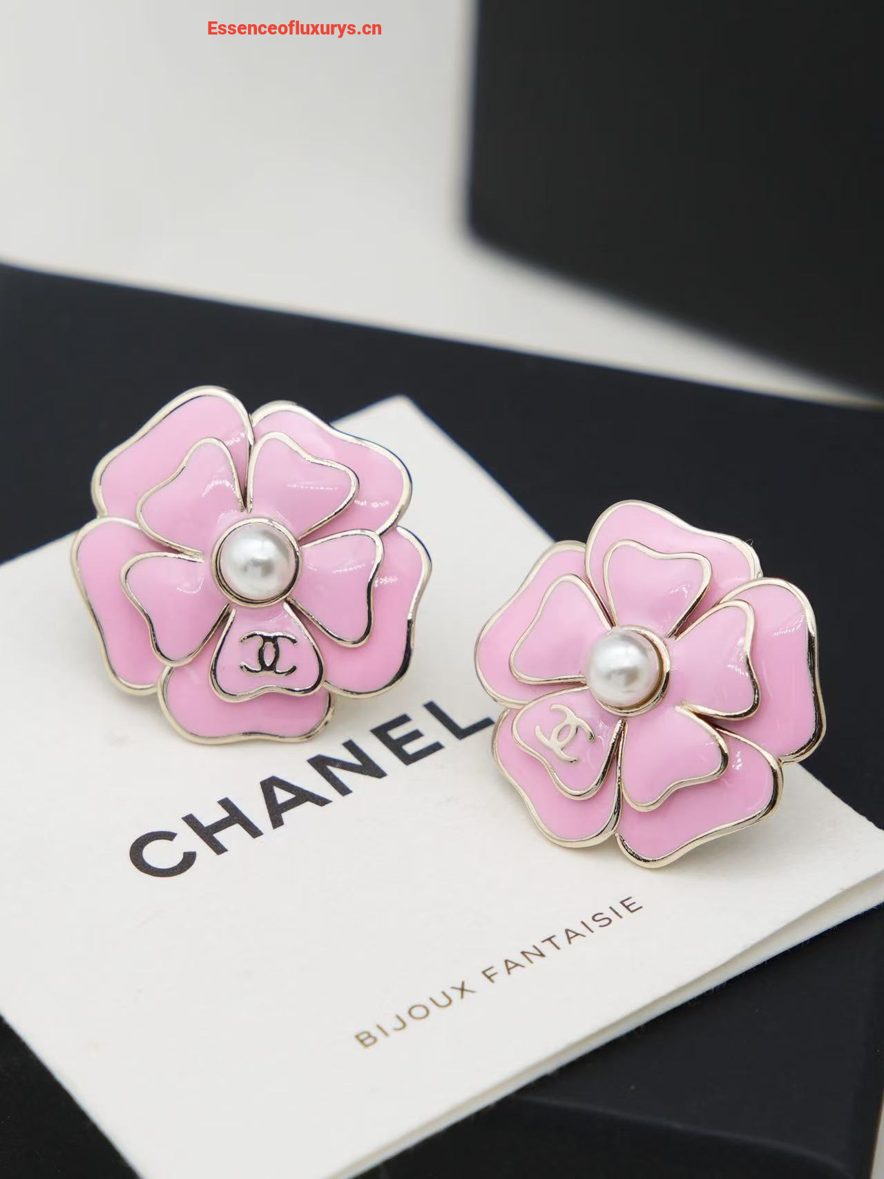 Chanel CC Pink Camellia Flower Earrings