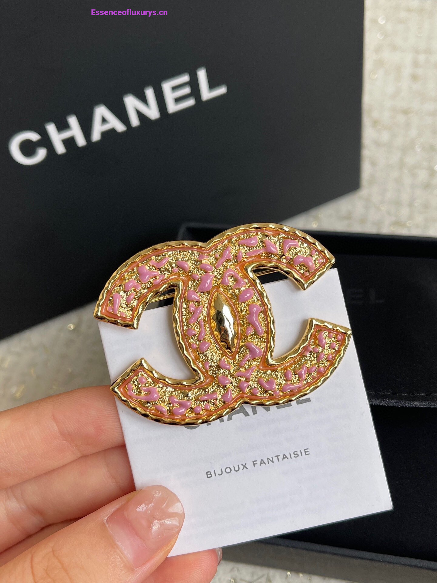 Chanel Pink Gold Metal CC Logo Brooch