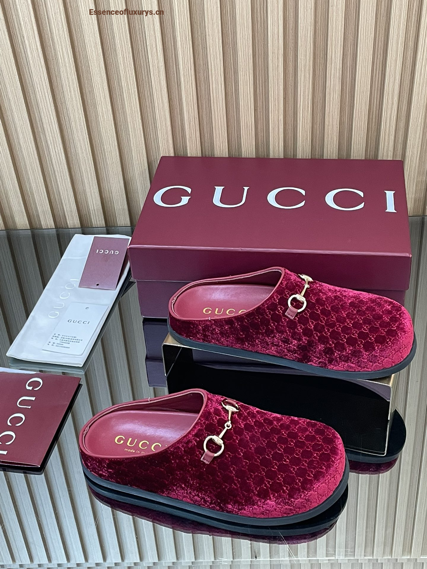 Gucci Horsebit Velvet Mules Red