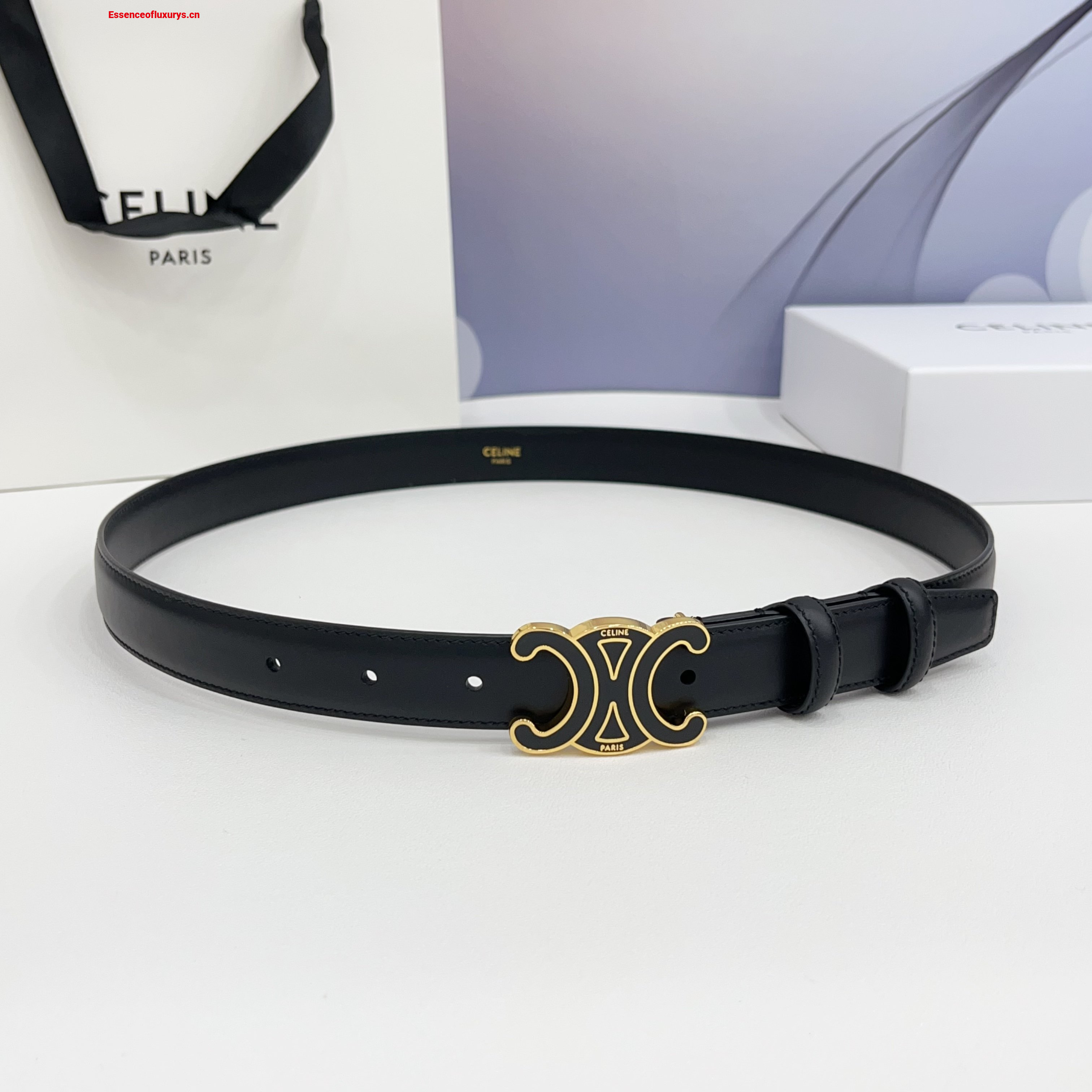 Celine Triomphe Black Leather Belt 25MM