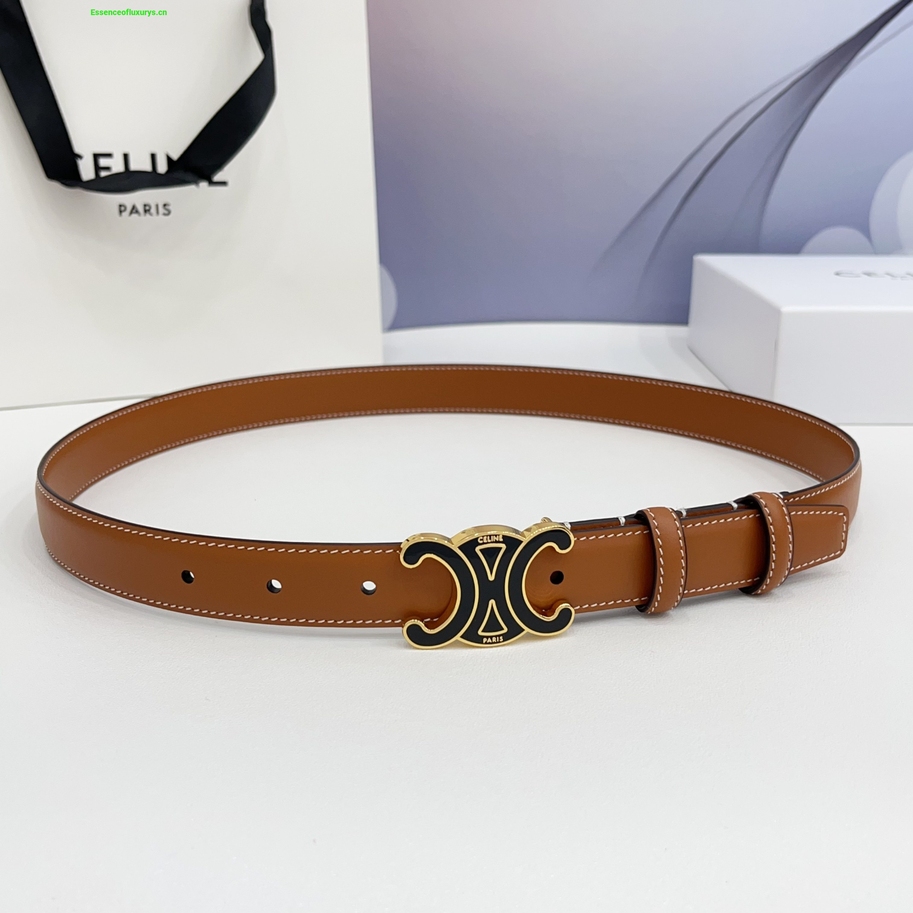 Celine Triomphe Brown Leather Belt 25MM