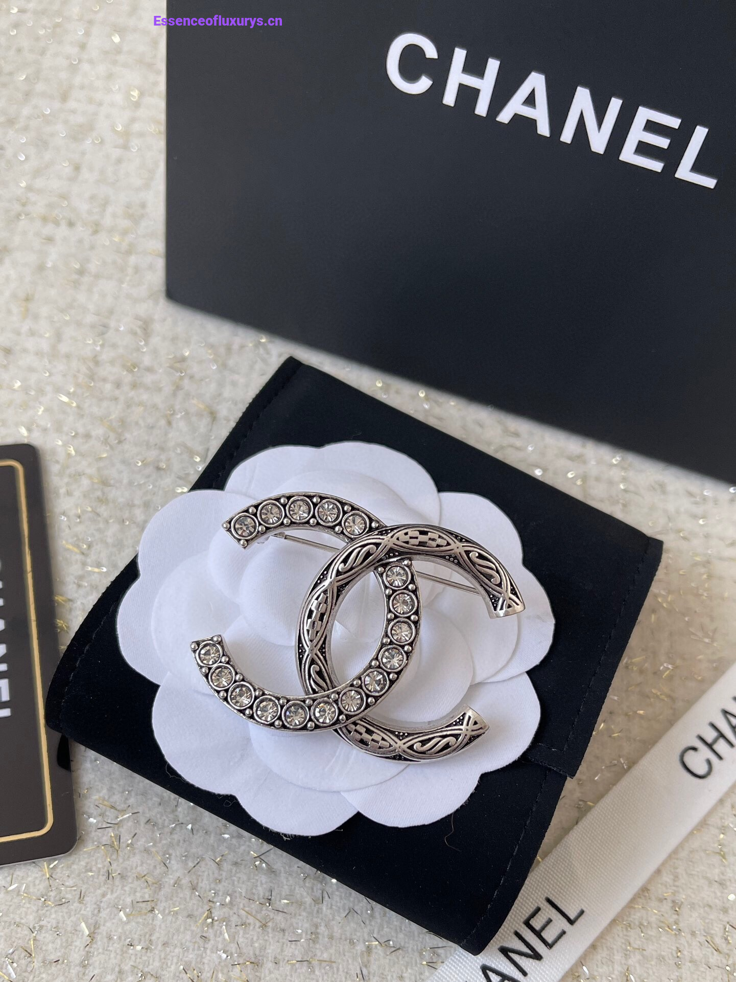 Chanel CC Logo Brooch Silver