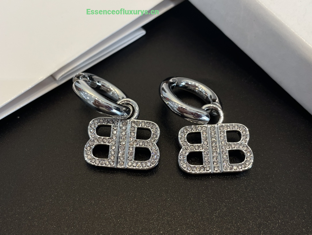 Balenciaga BB 2 Hoop Crystal Earrings