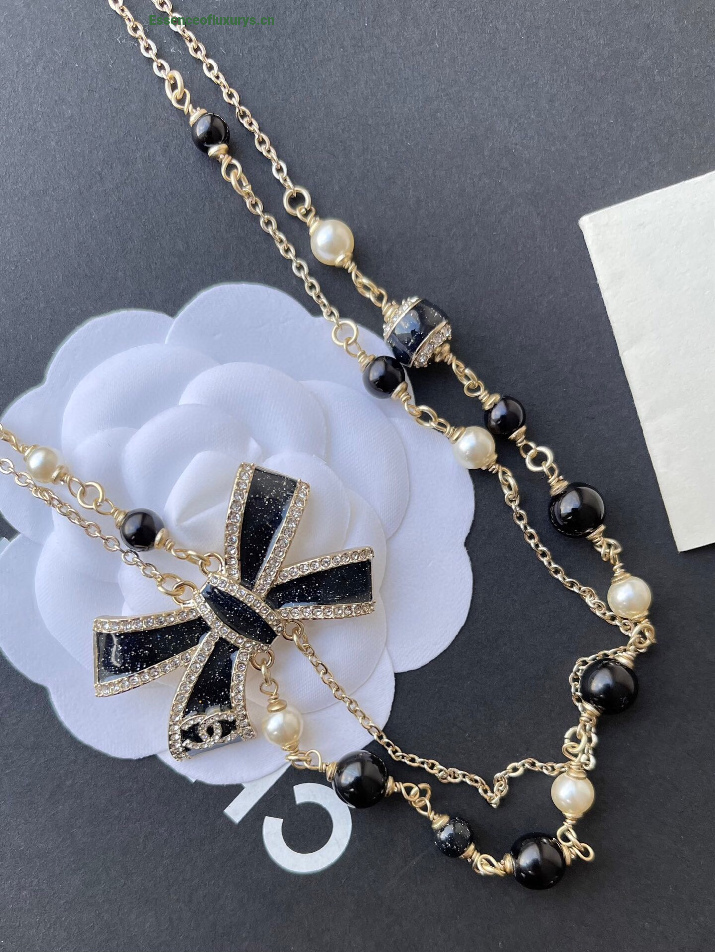 Chanel Black Bowknot Pearls Necklaces