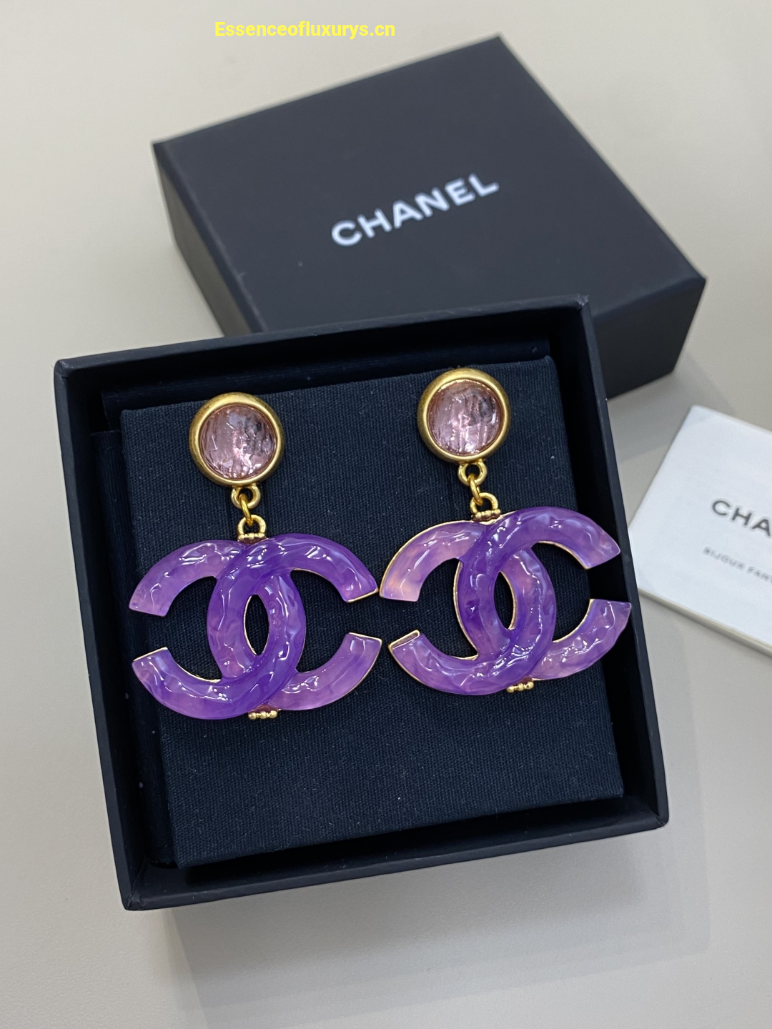 Chanel Light Purple CC Logo Earrings
