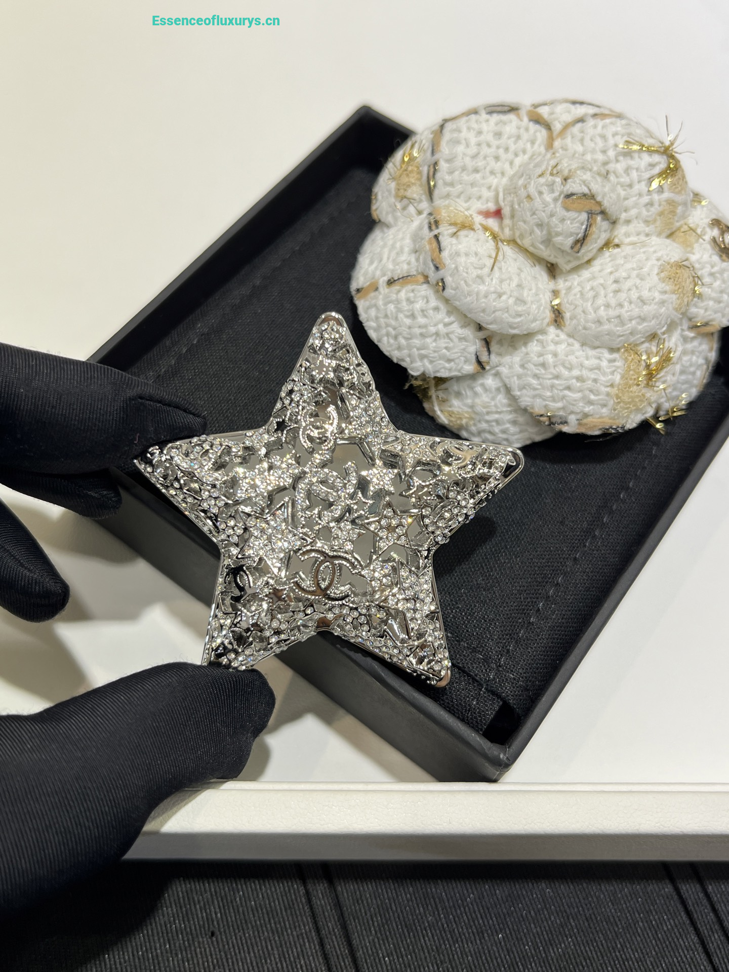 Chanel Crystals CC Star Brooch