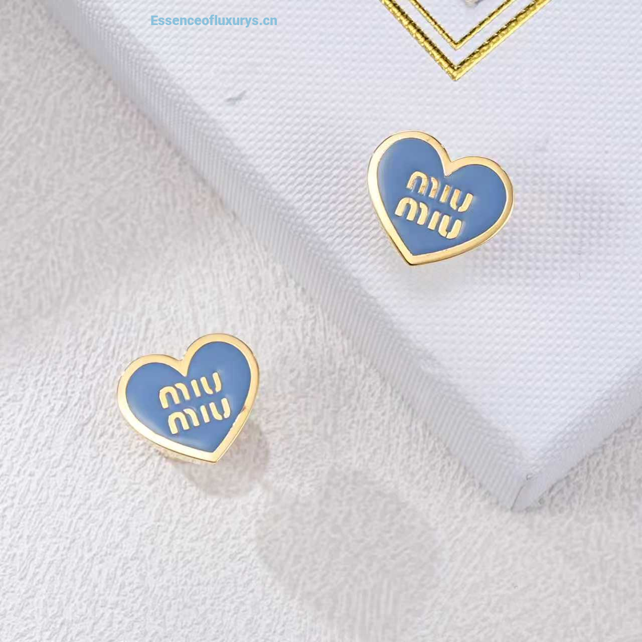 Miu Miu Logo Light Blue Heart Earrings