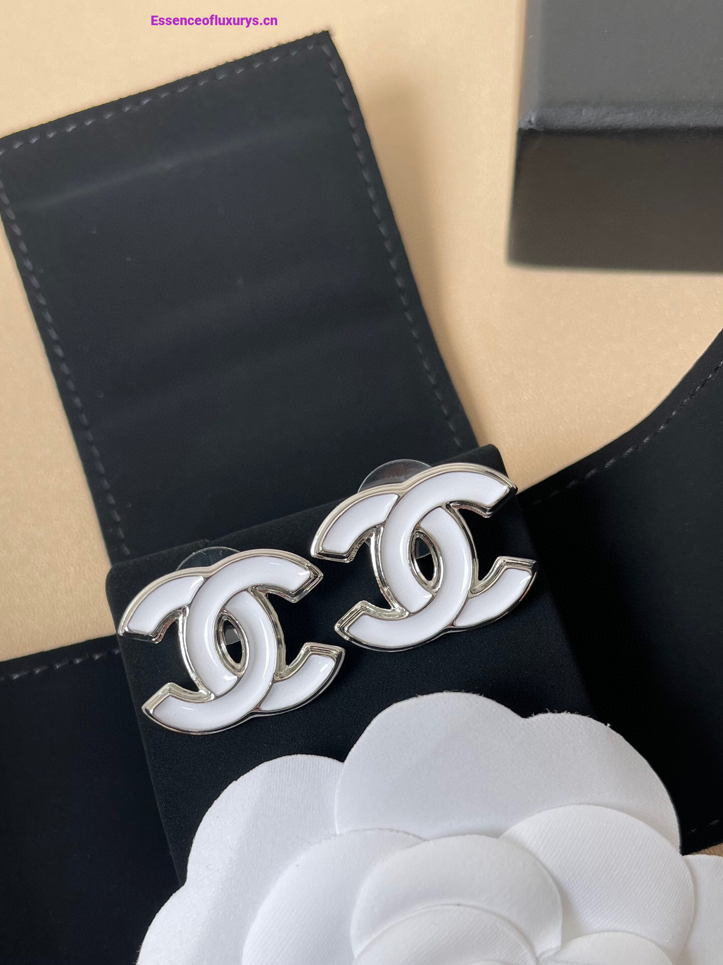 Chanel Vintage White CC Logo Earrings