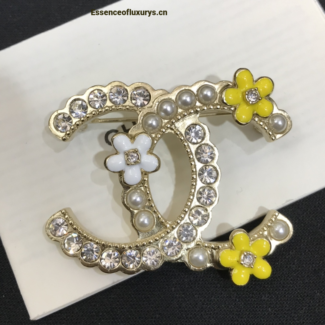 Chanel Crystal CC Flower Brooch