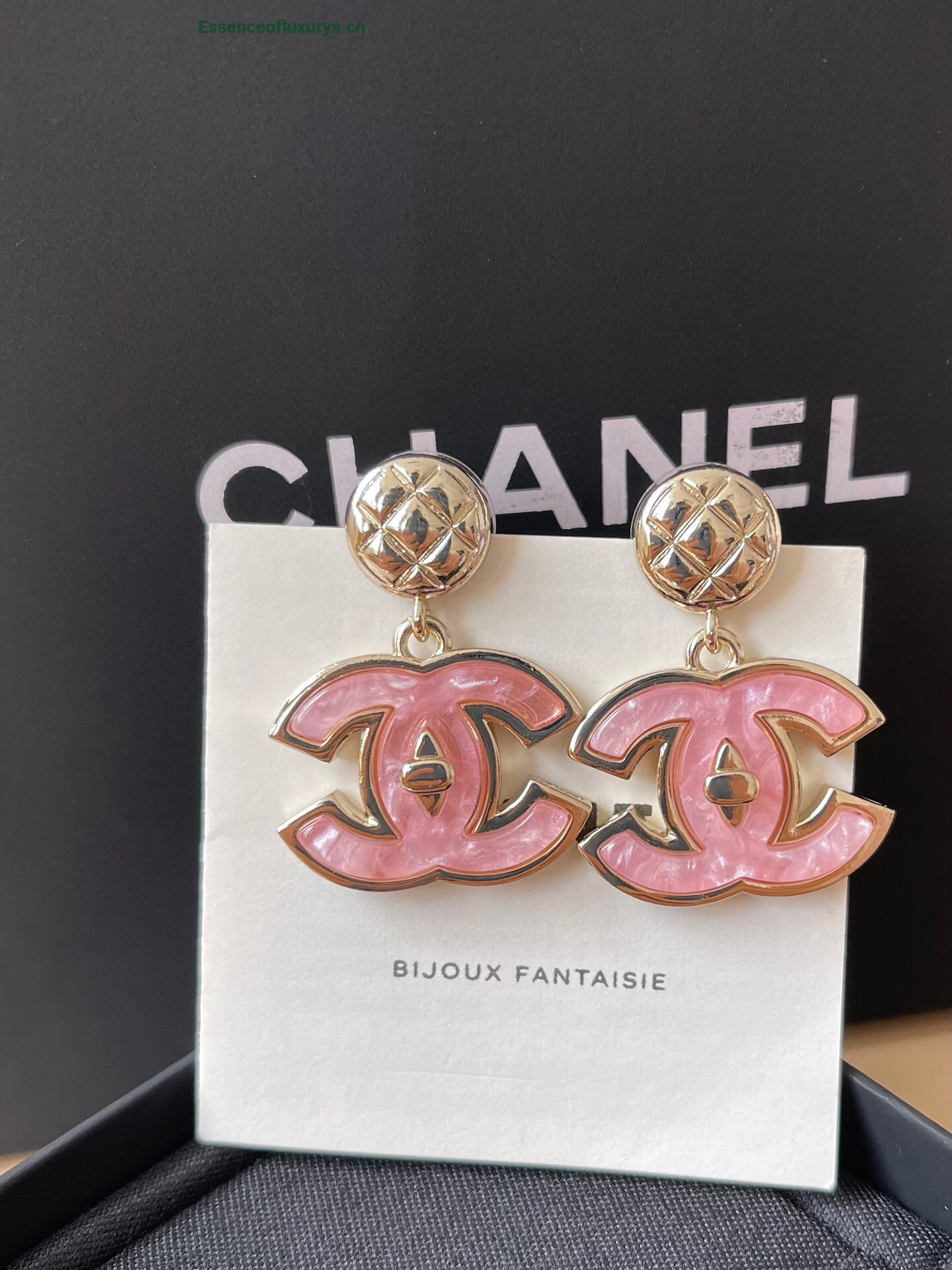 Chanel Pink CC Logo Pendant Earrings