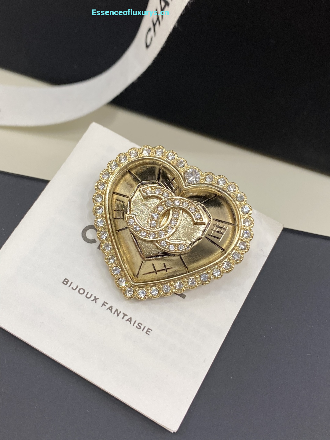 Chanel Vintage Crystal CC Heart Brooch