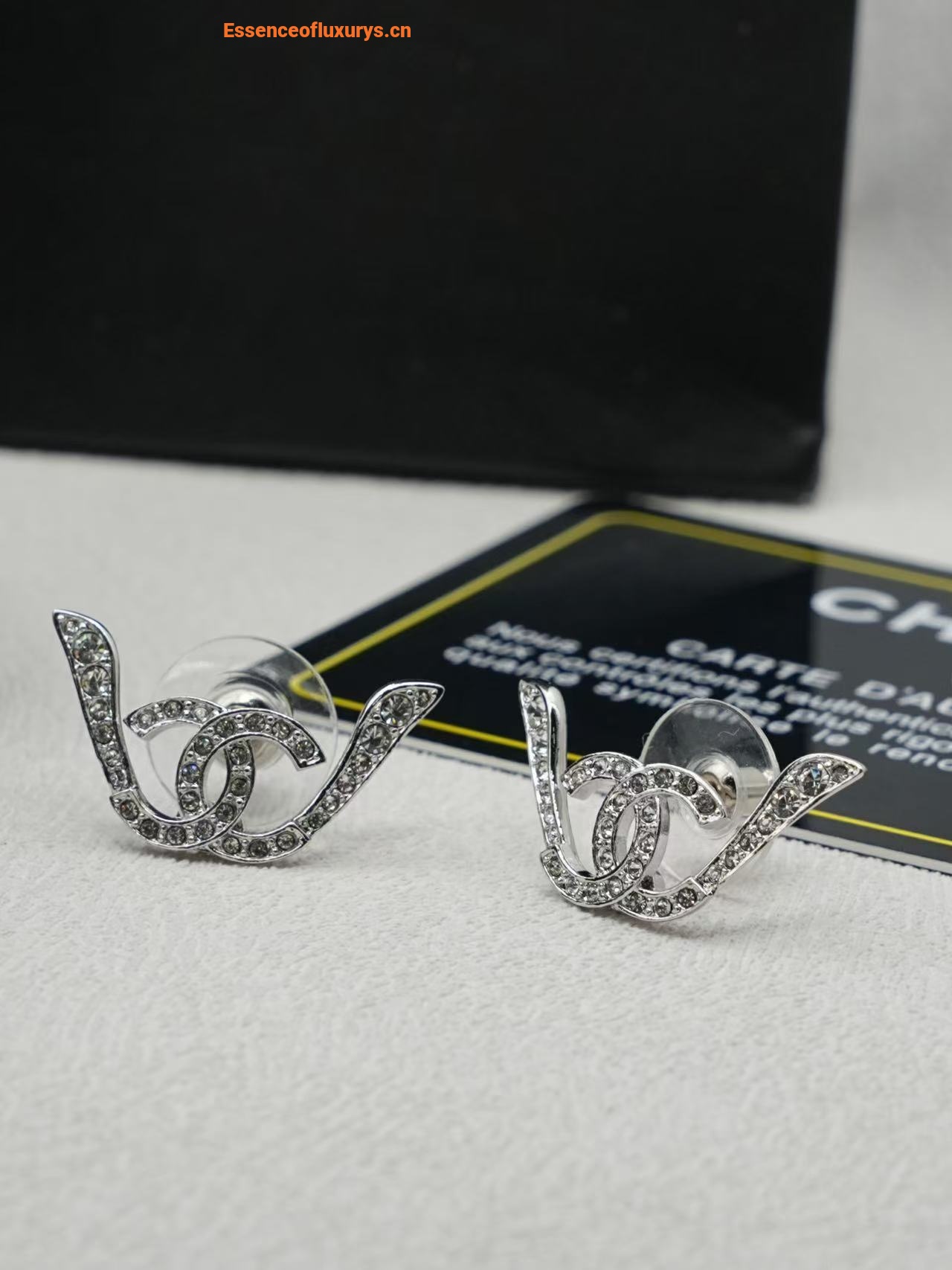 Chanel Crystal CC Stud Earrings Silver