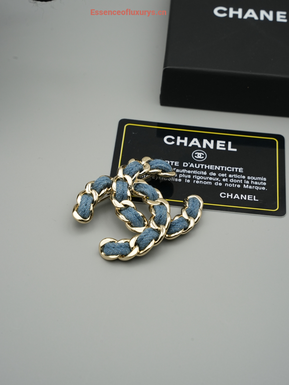 Chanel Denim Blue CC Logo Brooch