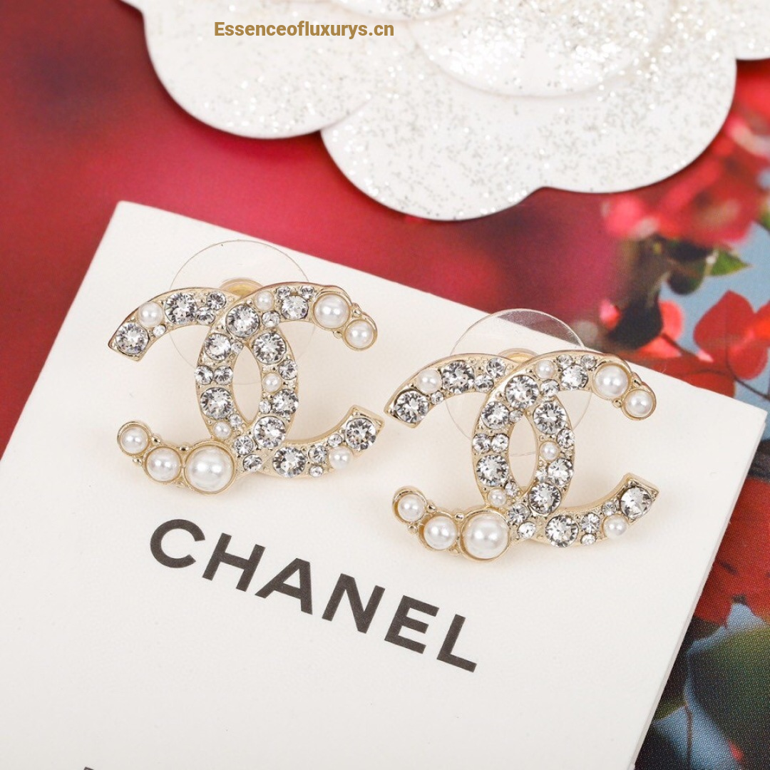 Chanel Crystal and Pearl CC Logo Earrings