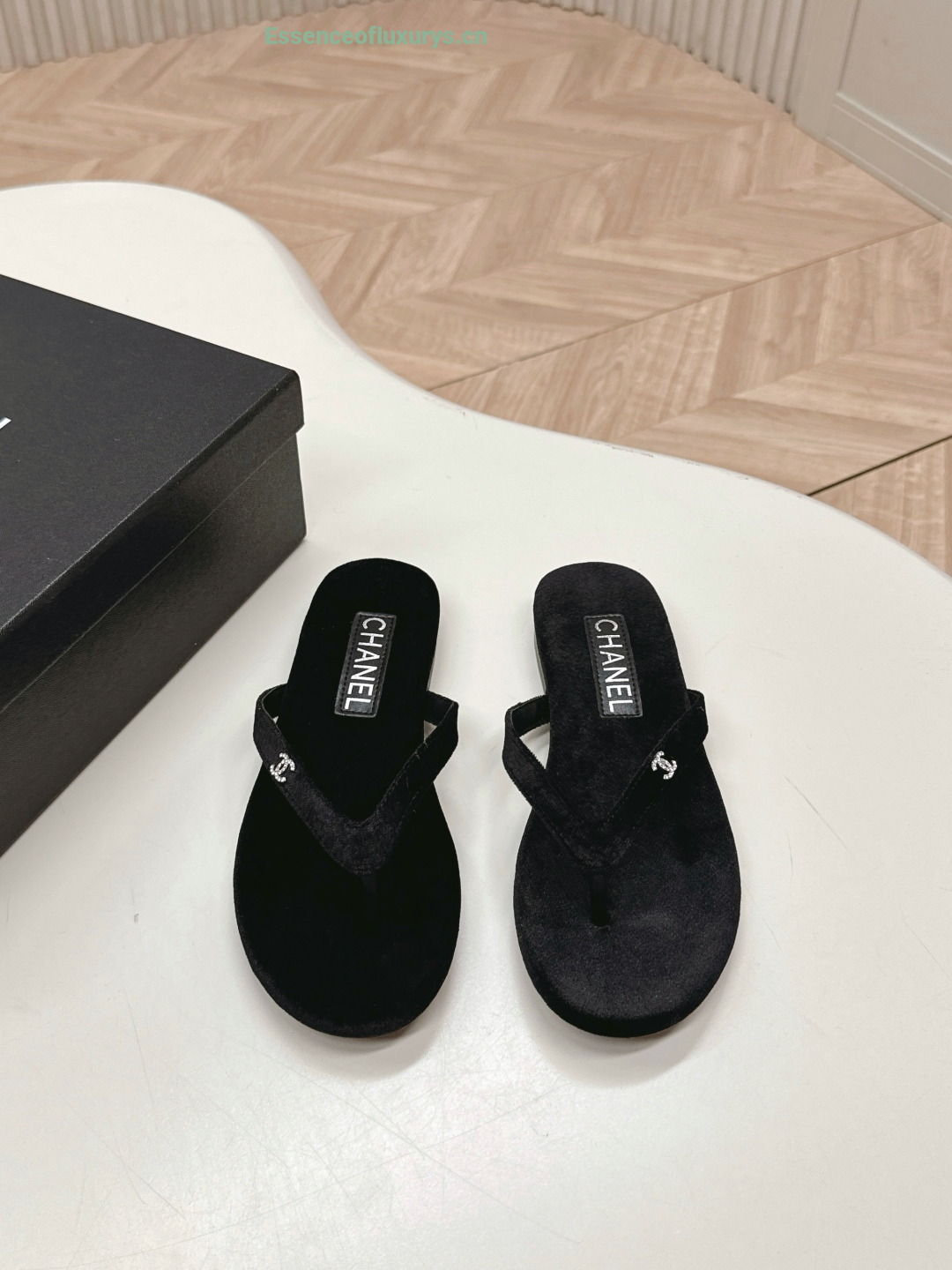 Chanel CC Flat Thong Sandals Black