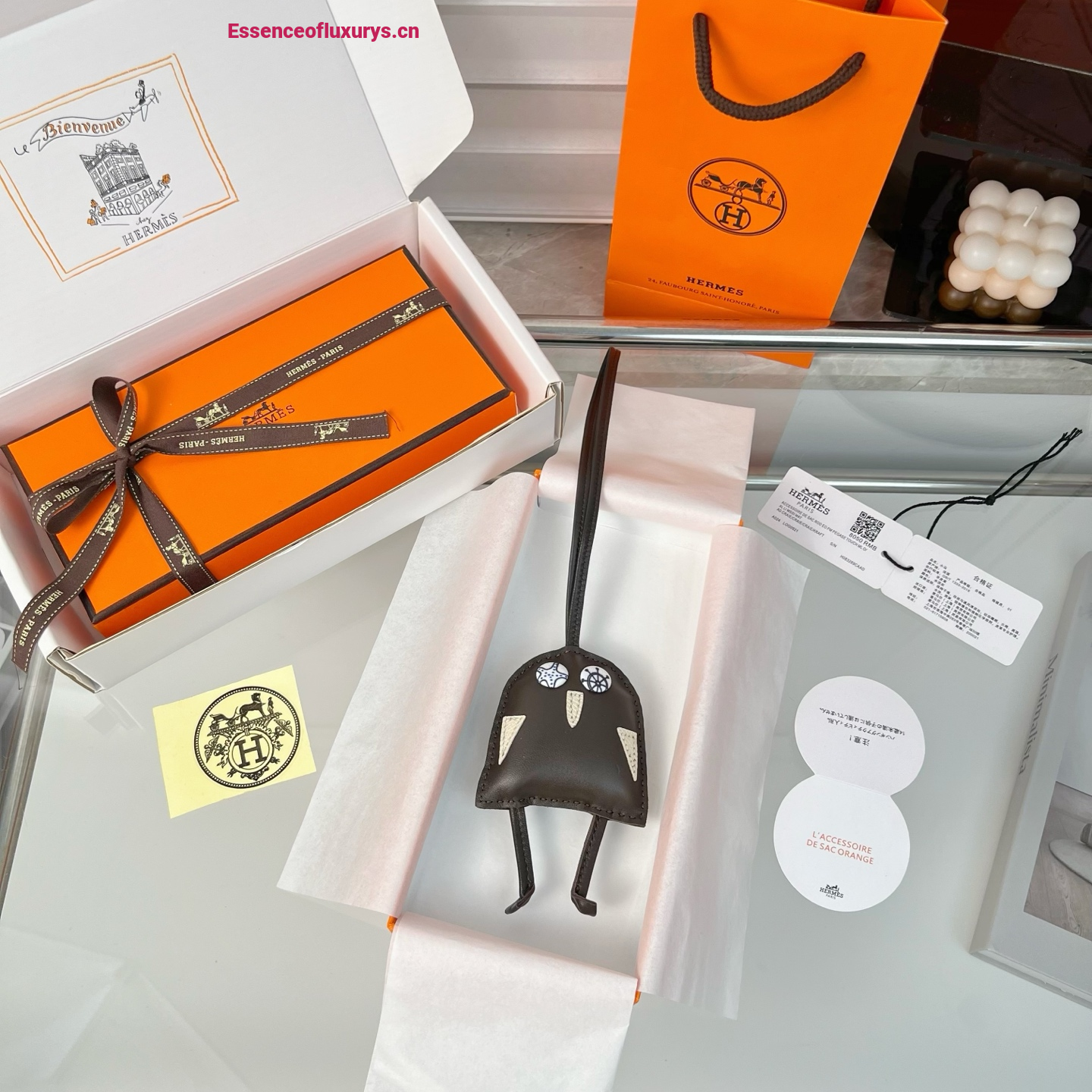 Hermes Hibouton Bag Charm Gray