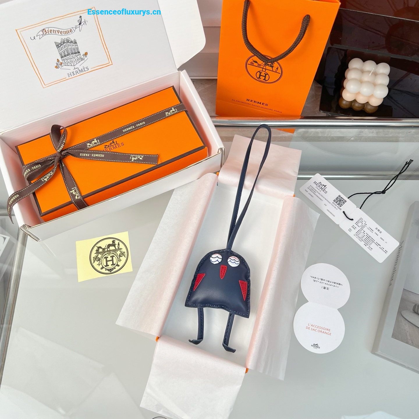 Hermes Hibouton Bag Charm Navy Blue