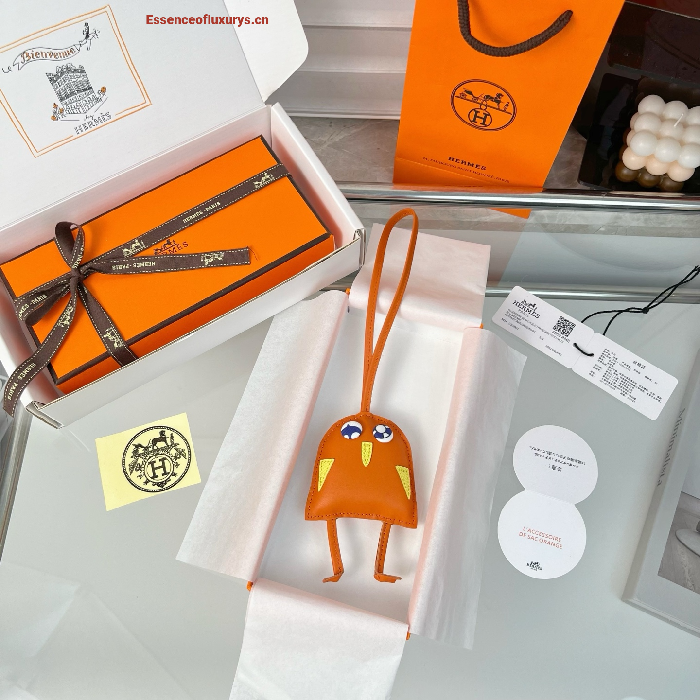 Hermes Hibouton Bag Charm Orange